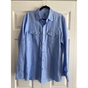 Ocean & Coast Men's Linen Blue Long Sleeve Size Medium Coastal Nautical Vacation